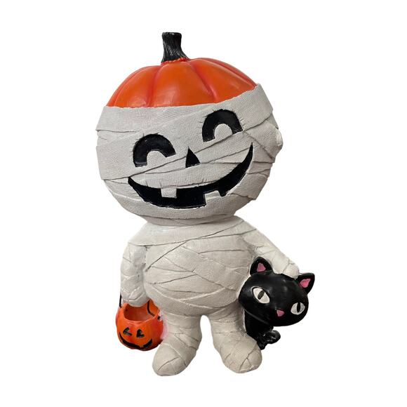 Mummy Pumpkin Halloween Figure Decor Black Cat & Trick or Treat Pail New - Picture 2 of 12